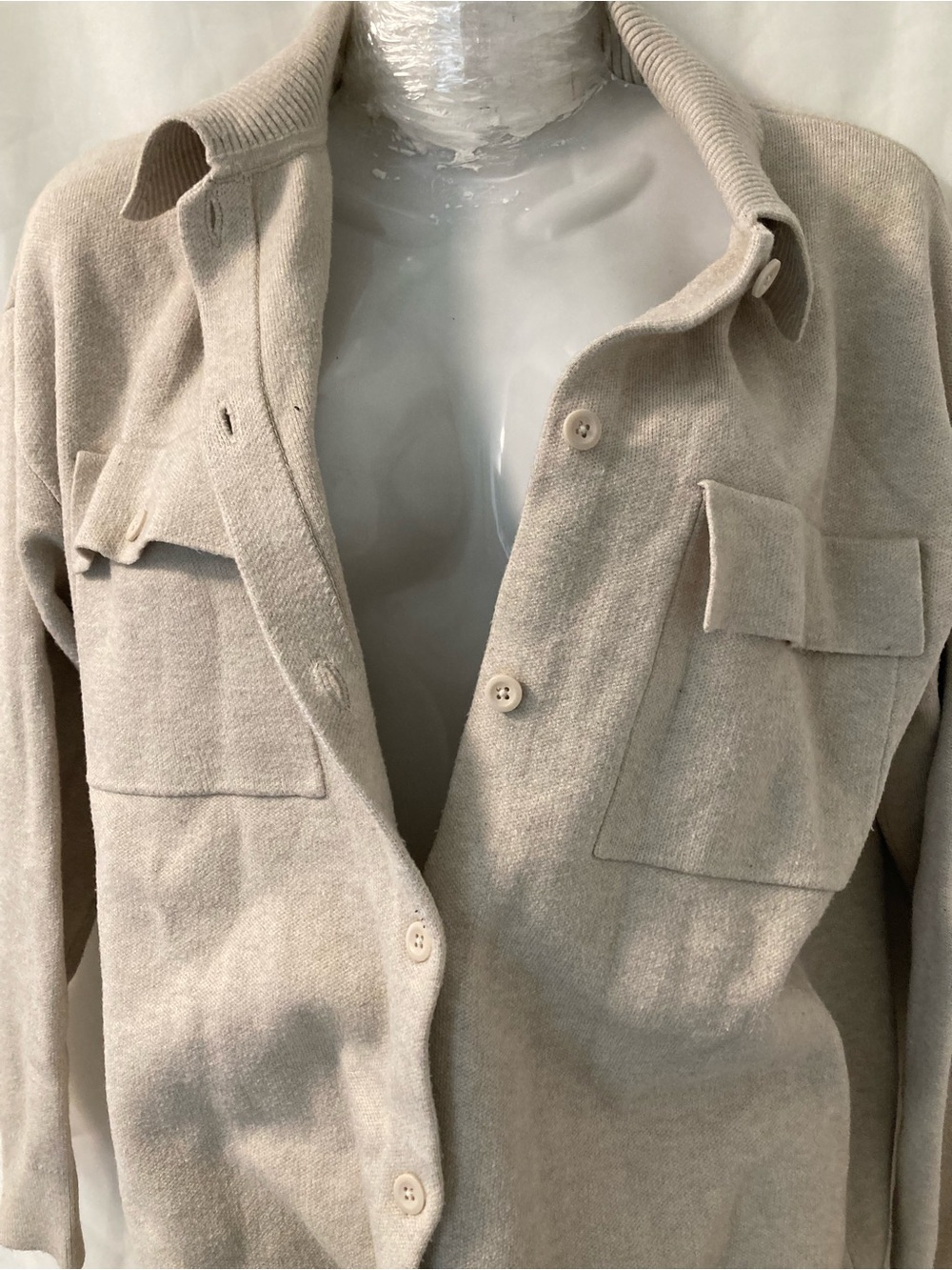 Twik by Simons Beige Knit Shacket Overshirt Size P